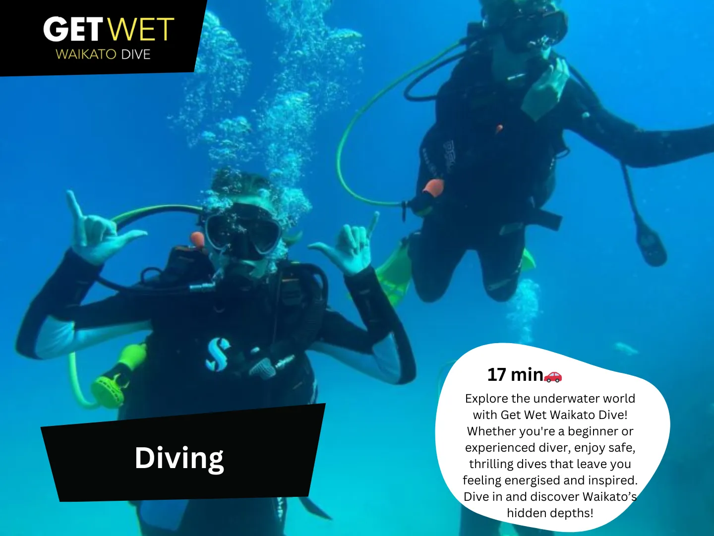 Original guidebook panel: get wet waikato scuba diving