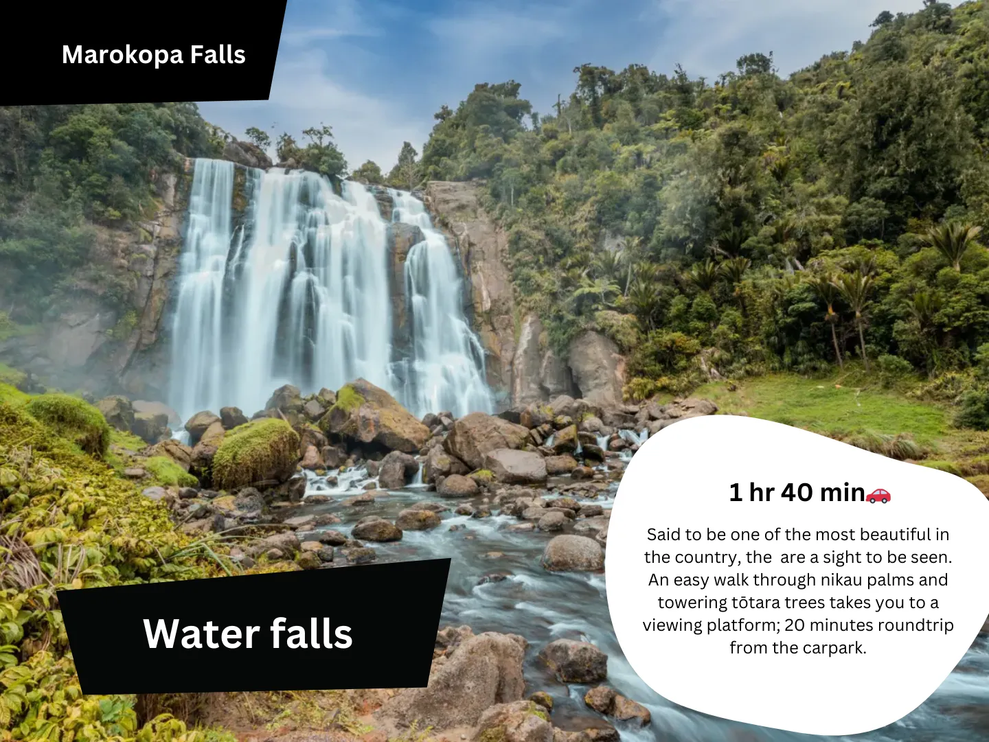Original guidebook panel: marokopa falls waterfall walk waitomo