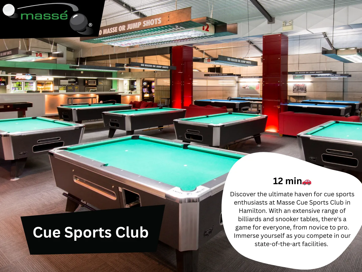 Original guidebook panel: masse cue sports club billiards hamilton