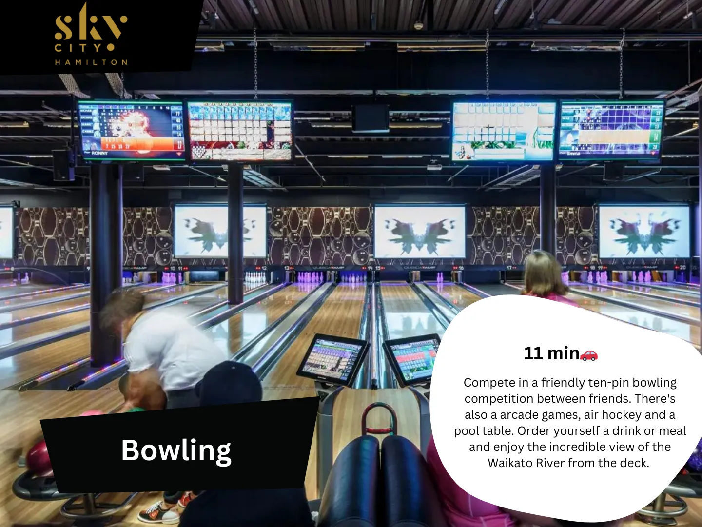Original guidebook panel: skycity hamilton bowling bowl and social